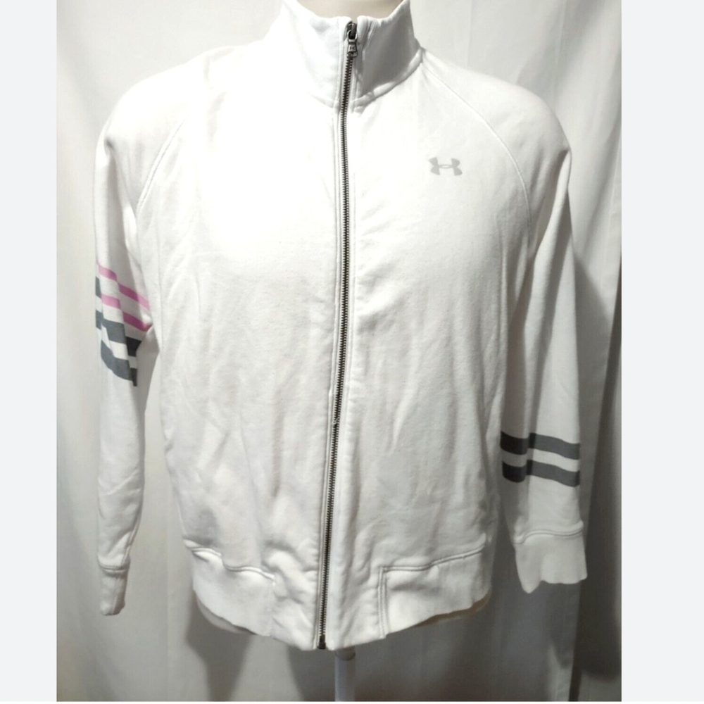 Under Armour White and Gray Bomber Jacket with Stand-Up Collar